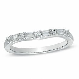 1/4 CT. T.W. Baguette and Round Diamond Alternating Contour Wedding Band in 14K White Gold