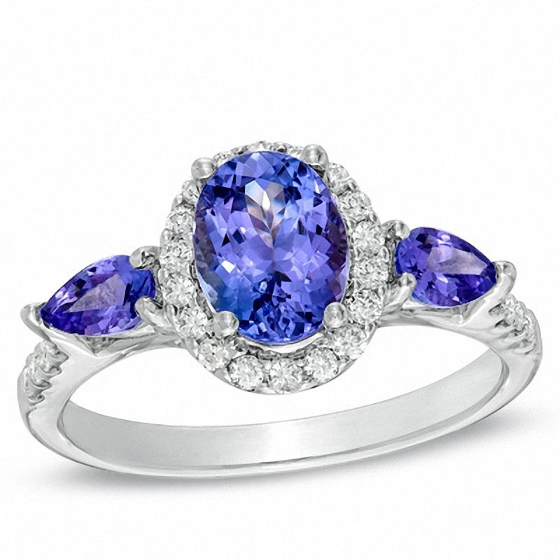 Oval and Pear-Shaped Tanzanite Ring in 14K White Gold with 1/4 CT. T.W ...