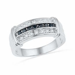 Men's 1/2 CT. T.W. Enhanced Black and White Diamond Ring in 10K White Gold