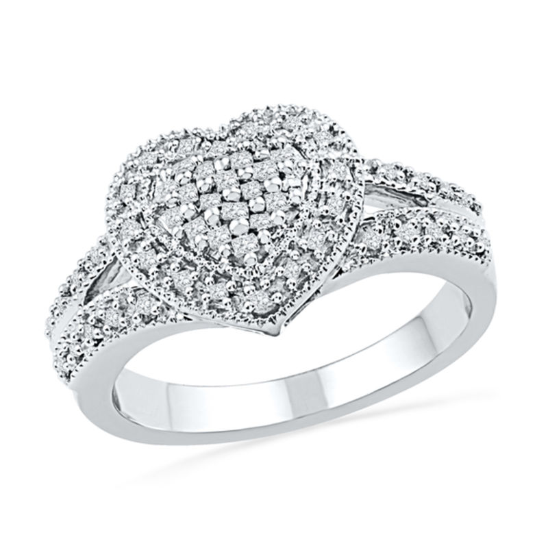 1/4 CT. T.W. Princess-Cut Diamond Heart Ring in Sterling Silver