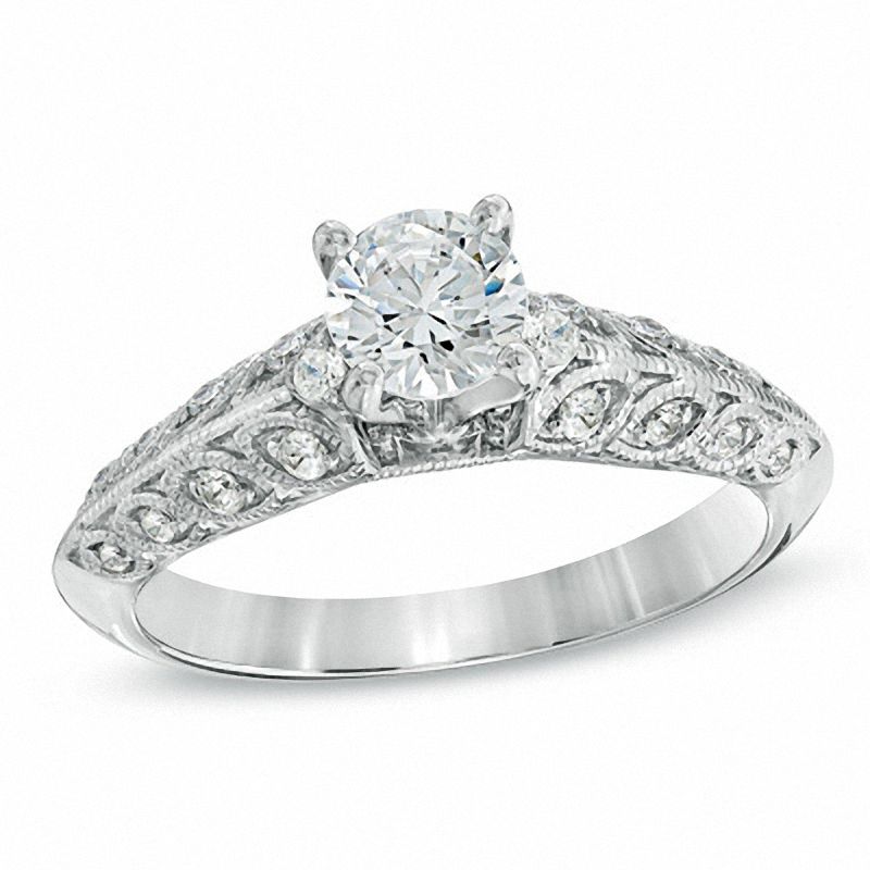 Main Image 1 of 5/8 CT. T.W. Diamond Beveled Edge Engagement Ring in 14K White Gold