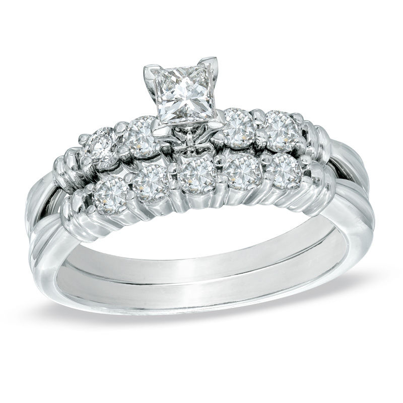 3/4 CT. T.W. Princess-Cut Diamond Bridal Set In 14K White Gold | Zales ...