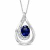 Thumbnail Image 1 of Oval Lab-Created Blue and White Sapphire Swirl Pendant in 14K White Gold