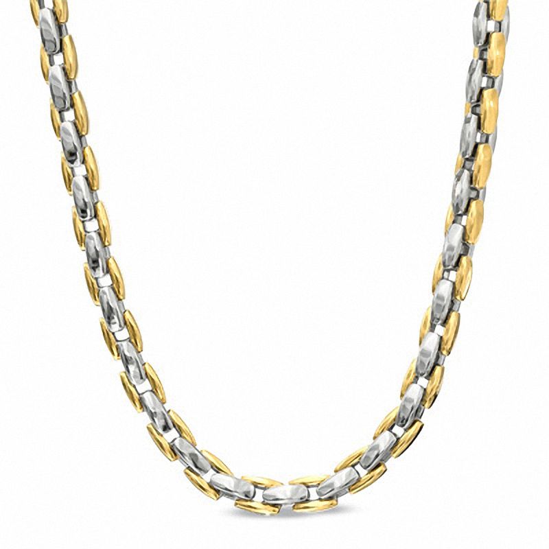 Main Image 1 of Men's Link Necklace in Polished Two-Tone Stainless Steel - 24&quot;