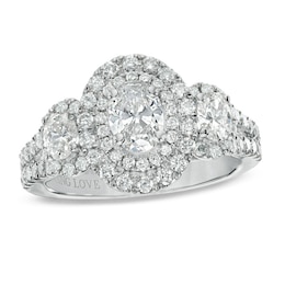 Vera Wang Love Collection 1-1/2 CT. T.W. Oval Diamond Three Stone Engagement Ring in 14K White Gold