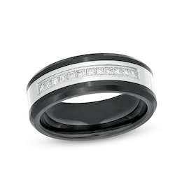 Men's 8.0mm 1/6 CT. T.W. Diamond Black Ceramic and Stainless Steel Wedding Band