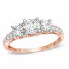 Thumbnail Image 1 of Lab-Created White Sapphire Three Stone Ring in 10K Rose Gold