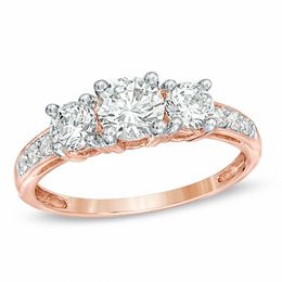 Lab-Created White Sapphire Three Stone Ring in 10K Rose Gold