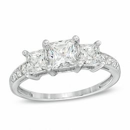 Princess-Cut Lab-Created White Sapphire Three Stone Ring in Sterling Silver