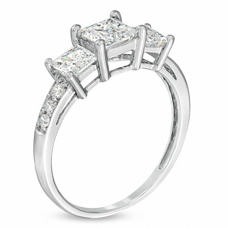 Main Image 2 of Princess-Cut Lab-Created White Sapphire Three Stone Ring in Sterling Silver