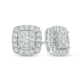 1 2 Ct T W Diamond Square Cluster Stud Earrings In 10k White