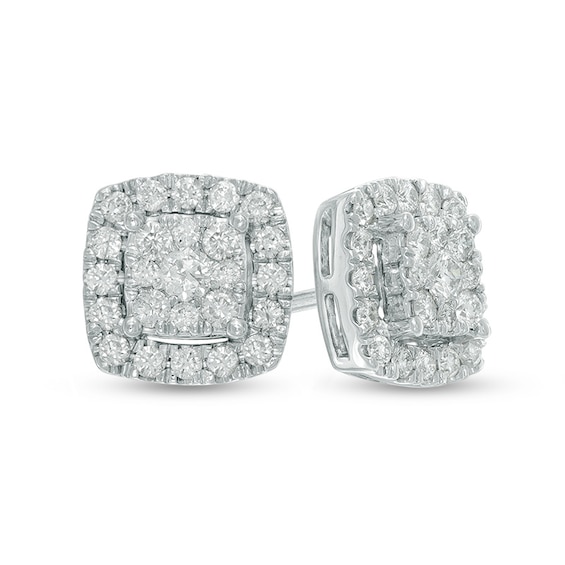 1/2 CT. T.W. Diamond Square Cluster Stud Earrings in 10K White Gold ...