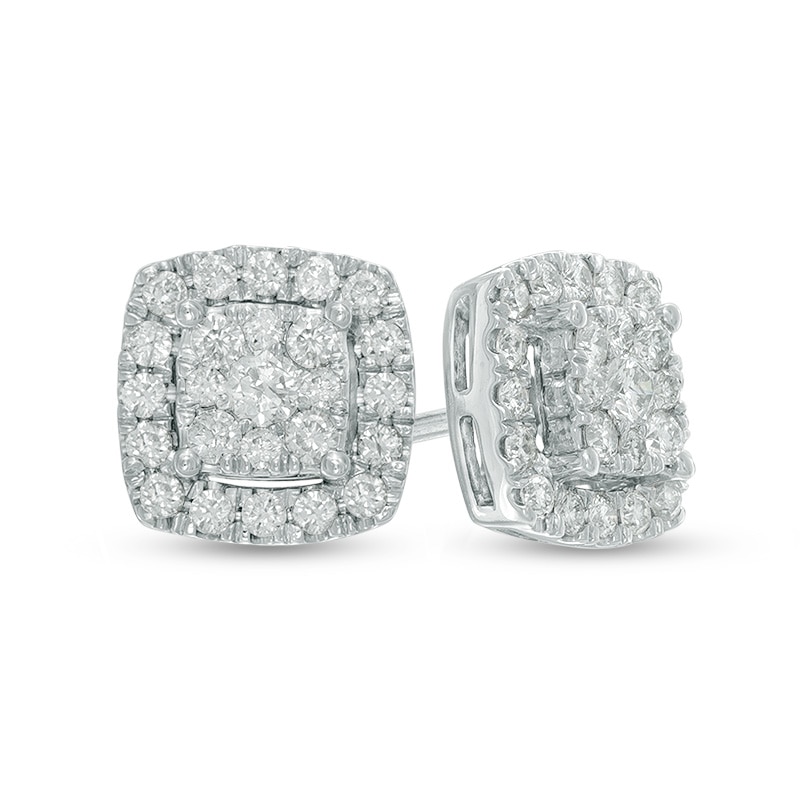 1/2 CT. T.W. Diamond Square Cluster Stud Earrings in 10K White Gold ...