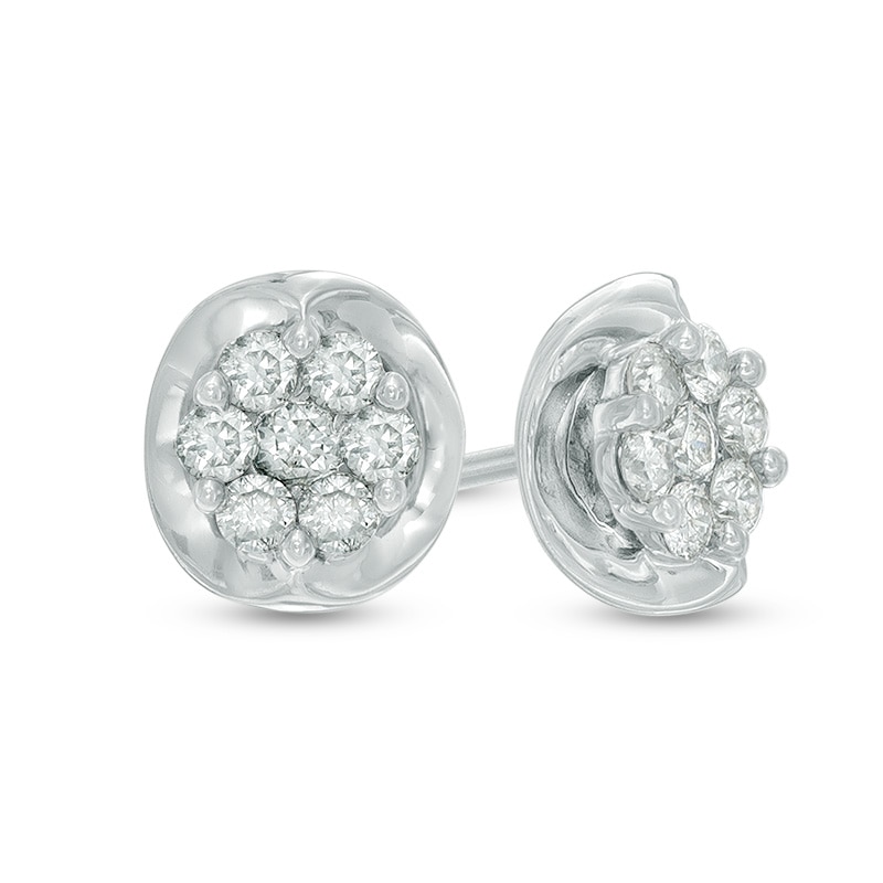 1/3 CT. T.W. Diamond Cluster Stud Earrings in 14K White Gold
