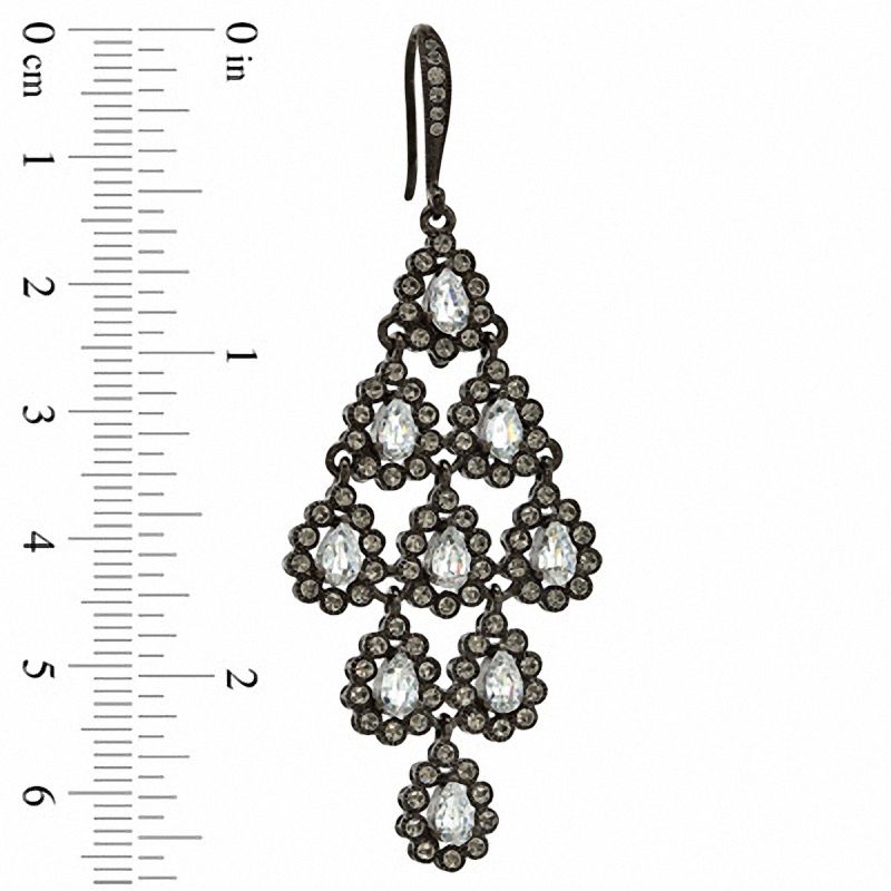 Cubic Zirconia and Crystal Tiered Drop Earrings in Hematite Gray Plated Brass