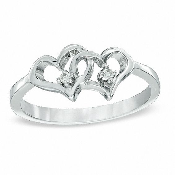 Diamond Accent Double Heart Ring in 10K White Gold | Zales Outlet