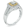 Thumbnail Image 1 of 1 CT. T.W. Princess-Cut White and Yellow Diamond Double Frame Ring in 14K White Gold