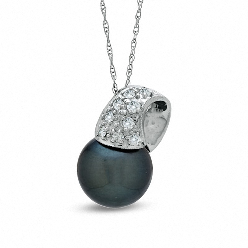 10.0-11.0mm Tahitian Cultured Pearl and 1/6 CT. T.W. Diamond  Pendant in 14K White Gold