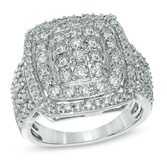2 CT. T.W. Diamond Cluster Double Frame Ring in 10K White Gold | Zales ...