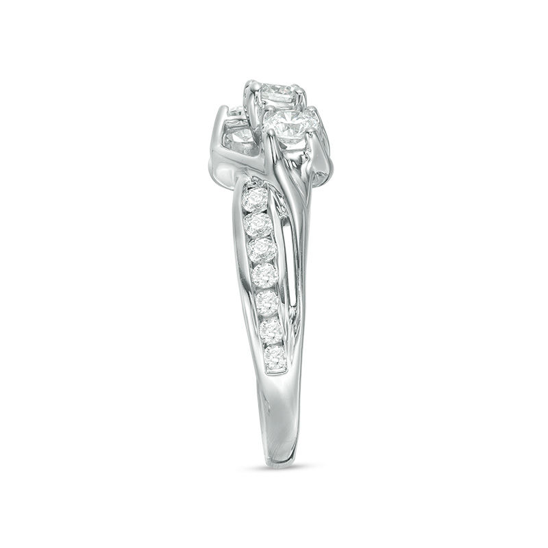 1 CT. T.W. Diamond Three Stone Slant Engagement Ring in 14K White Gold