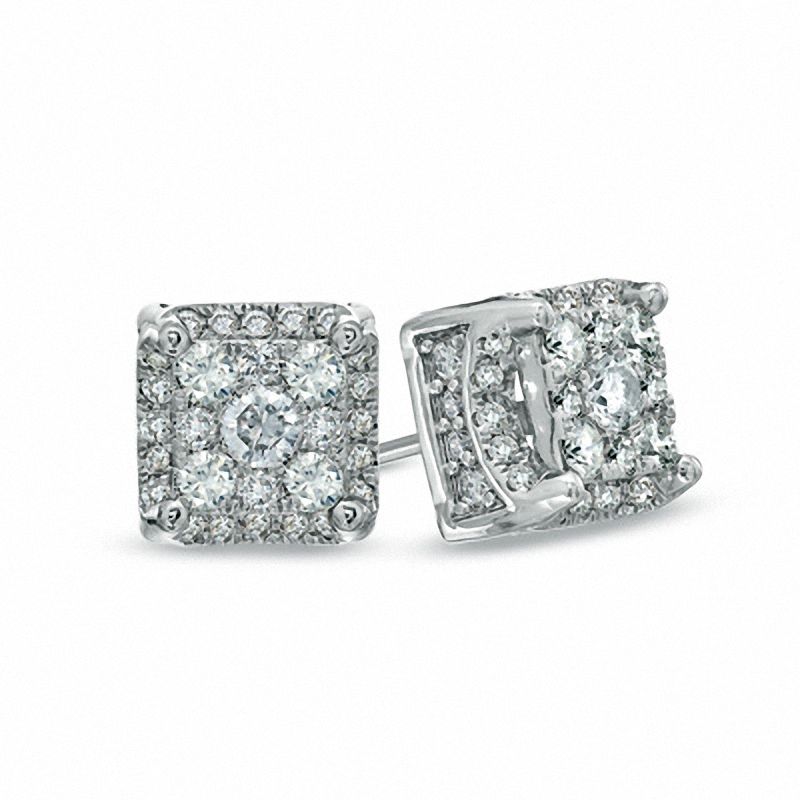 White gold 1/2Ct on sale Diamond square earrings