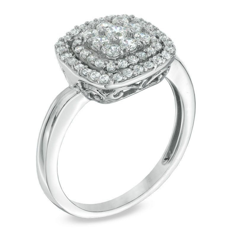 Main Image 2 of 1/2 CT. T.W. Diamond Cushion Cluster Frame Ring in 10K White Gold