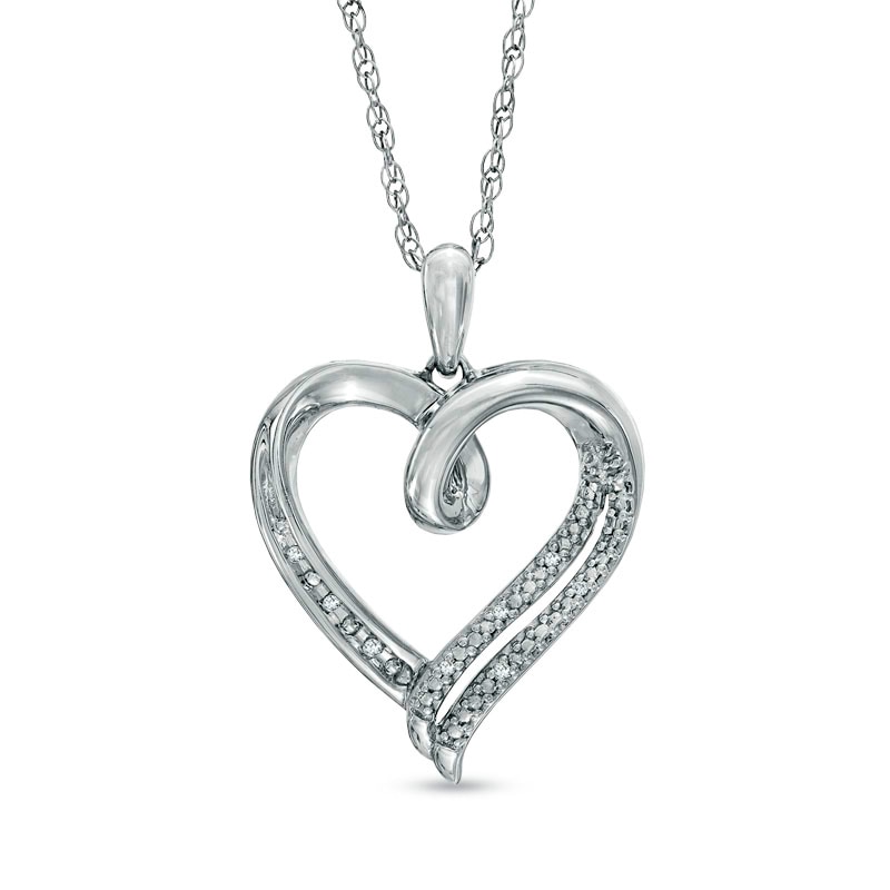 Main Image 1 of Diamond Accent Split Ribbon Heart Pendant in Sterling Silver