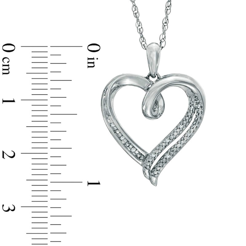 Main Image 2 of Diamond Accent Split Ribbon Heart Pendant in Sterling Silver