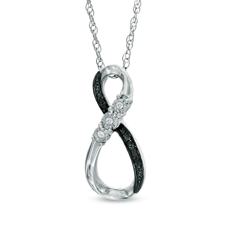 Main Image 1 of Enhanced Black and White Diamond Infinity Pendant in Sterling Silver