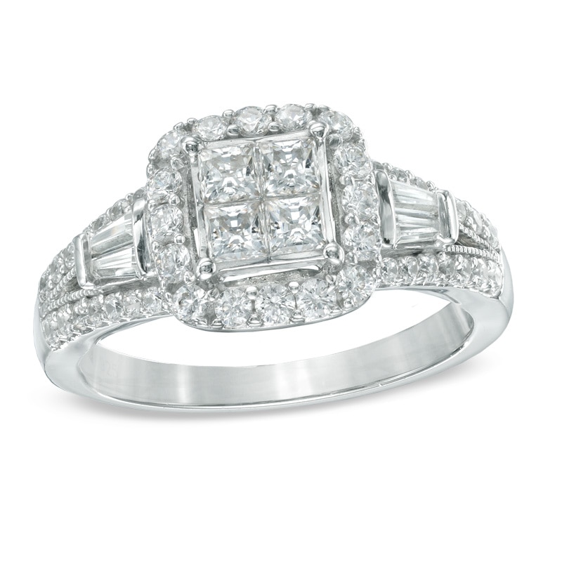 Main Image 1 of 1 CT. T.W. Princess-Cut Quad Diamond Frame Engagement Ring in 14K White Gold