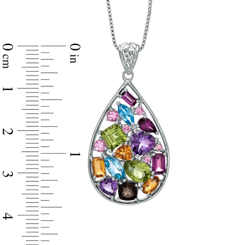 Main Image 2 of Multi-Gemstone Teardrop-Shaped Pendant in Sterling Silver