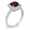 Thumbnail Image 2 of 7.0mm Cushion-Cut Garnet and Lab-Created White Sapphire Frame Pendant and Ring Set in Sterling Silver - Size 7