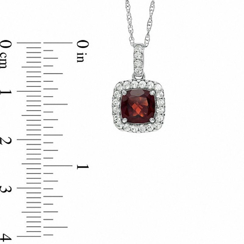 Main Image 3 of 7.0mm Cushion-Cut Garnet and Lab-Created White Sapphire Frame Pendant and Ring Set in Sterling Silver - Size 7