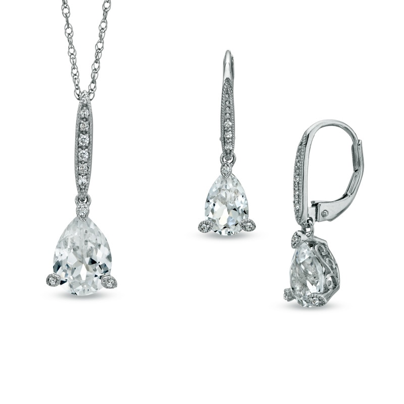 Pear-Shaped Lab-Created White Sapphire Pendant and Earrings Set in Sterling Silver
