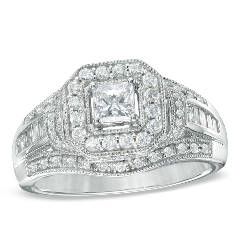 Main Image 1 of 1 CT. T.W. Princess-Cut Diamond Vintage-Style Frame Engagement Ring in 14K White Gold