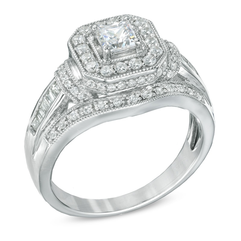 Main Image 2 of 1 CT. T.W. Princess-Cut Diamond Vintage-Style Frame Engagement Ring in 14K White Gold