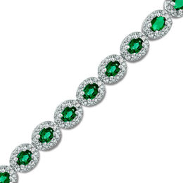 Oval Lab-Created Emerald and Diamond Accent Frame Bracelet in Sterling Silver - 7.5&quot;