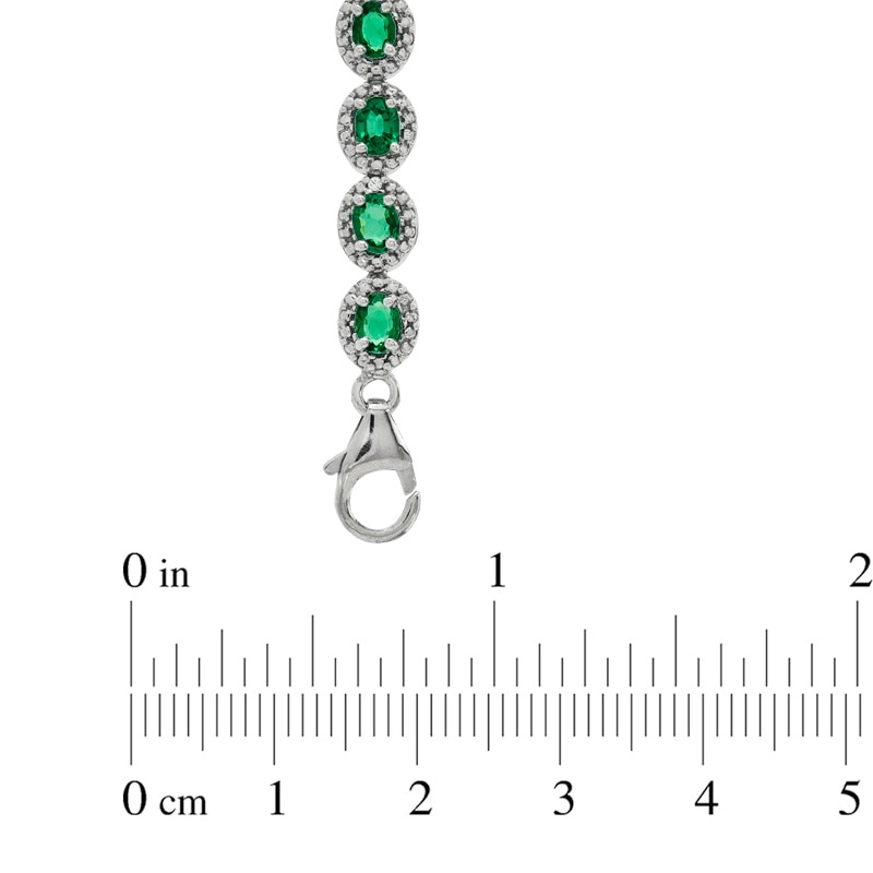 Main Image 3 of Oval Lab-Created Emerald and Diamond Accent Frame Bracelet in Sterling Silver - 7.5&quot;