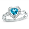 Thumbnail Image 1 of 6.0mm Heart-Shaped Blue Topaz and Diamond Accent Ring in Sterling Silver