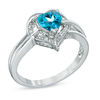 Thumbnail Image 2 of 6.0mm Heart-Shaped Blue Topaz and Diamond Accent Ring in Sterling Silver