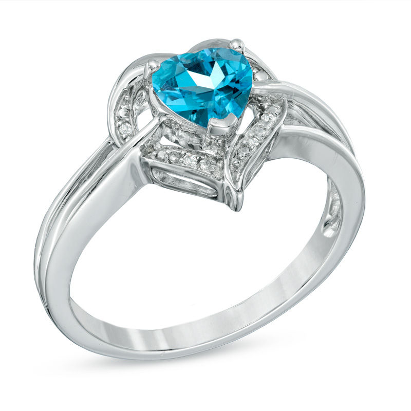 Main Image 2 of 6.0mm Heart-Shaped Blue Topaz and Diamond Accent Ring in Sterling Silver