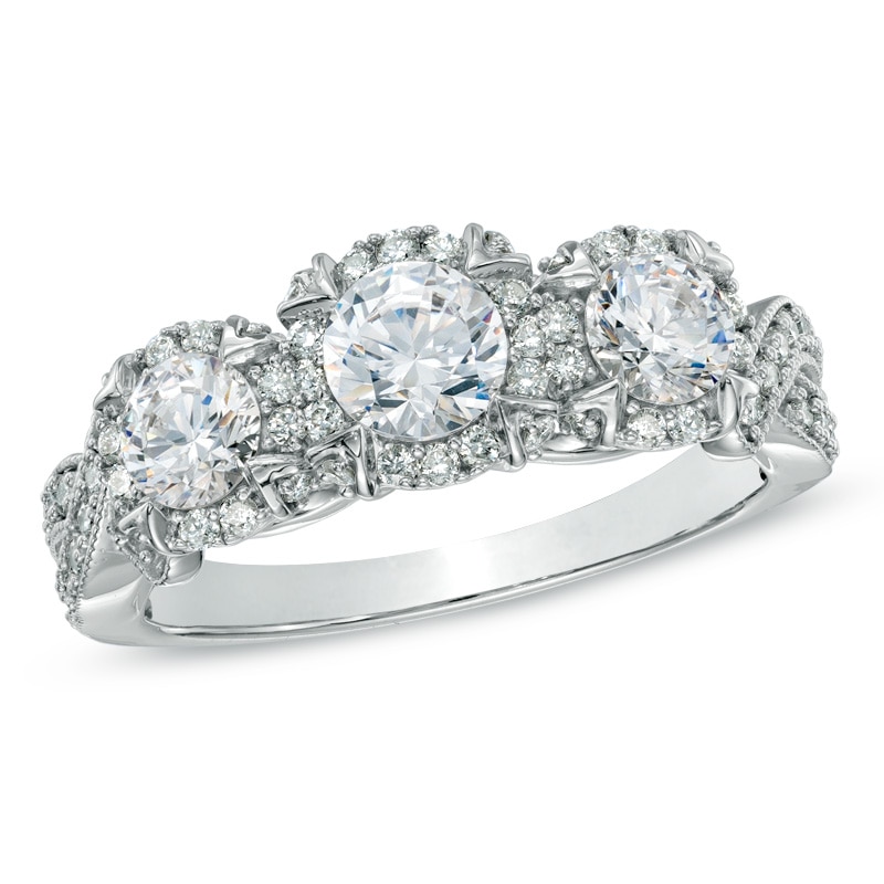 1-1/2 CT. T.W. Certified Diamond Three Stone Frame Engagement Ring in 14K White Gold (I/I2)