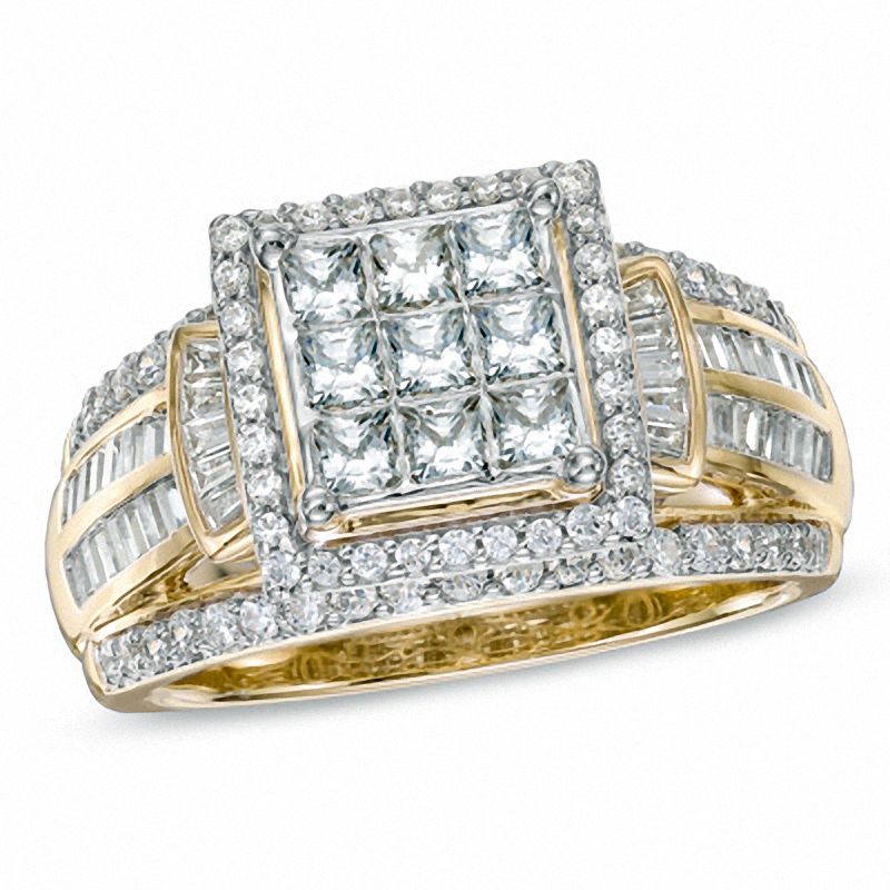 1-1/4 CT. T.W. Princess-Cut Diamond Frame Cluster Ring in 10K Gold