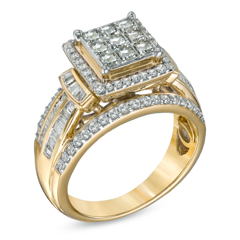 1-1/4 CT. T.W. Princess-Cut Diamond Frame Cluster Ring in 10K Gold