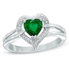 Thumbnail Image 1 of 6.0mm Heart-Shaped Lab-Created Emerald and Diamond Accent Ring in Sterling Silver