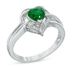 Thumbnail Image 2 of 6.0mm Heart-Shaped Lab-Created Emerald and Diamond Accent Ring in Sterling Silver