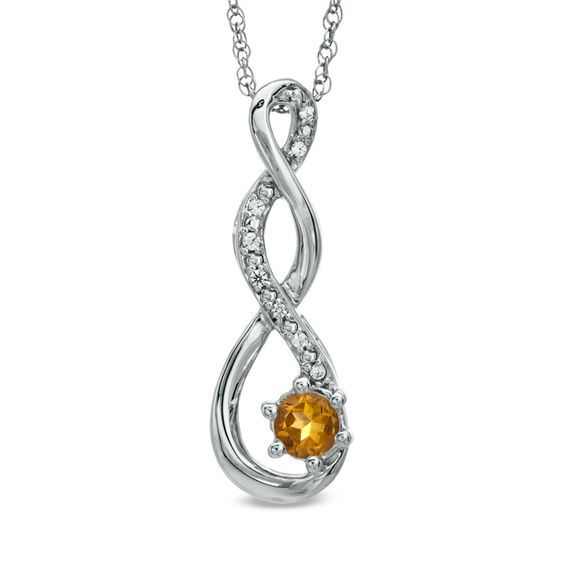 5.5mm Citrine And Diamond Accent Twist Pendant In Sterling Silver