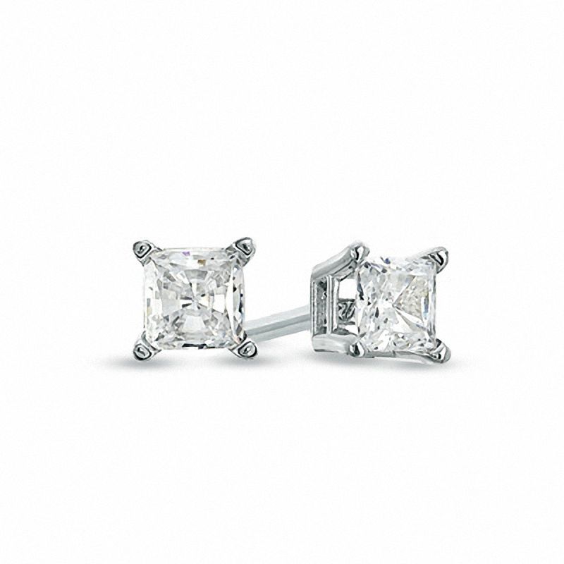 Celebration Ideal 1/2 CT. T.W. Princess-Cut Certified Diamond Solitaire Stud Earrings in 14K White Gold (K/I1)