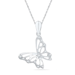 Diamond Accent Tilted Butterfly Pendant in 10K White Gold