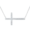 Thumbnail Image 0 of Sterling Silver 1/20 CT. T.W. Diamond Sideways Cross Pendant - 18"